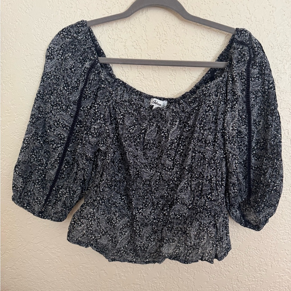 Sam Edelman Black and White Floral Peasant Top